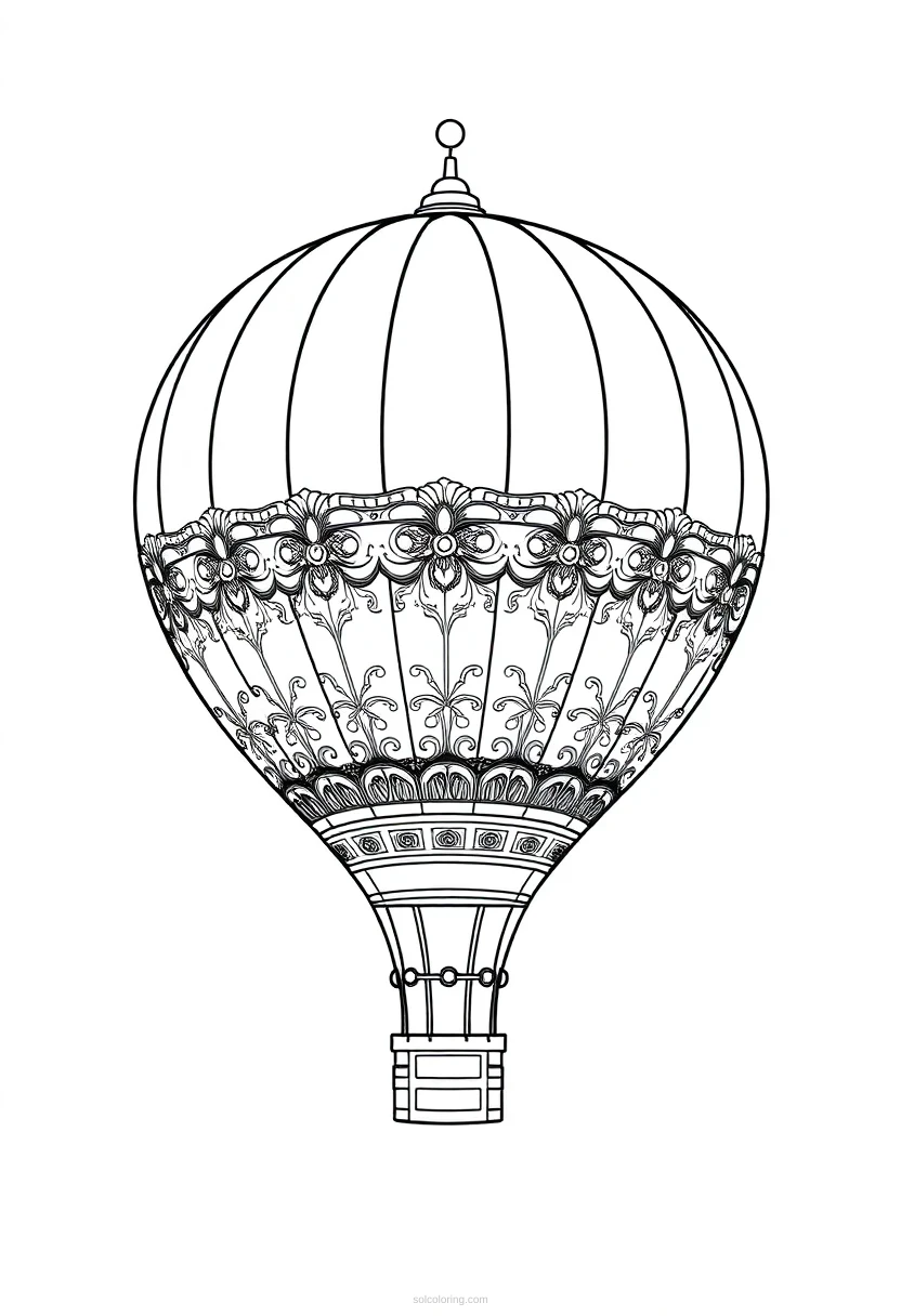 Ornate Hot Air Balloon coloring page for kids