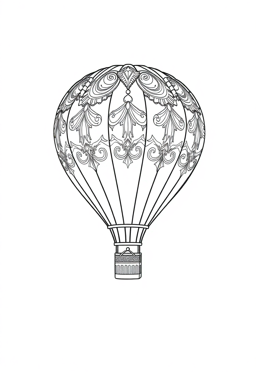 Ornate Hot Air Balloon coloring page, free printable