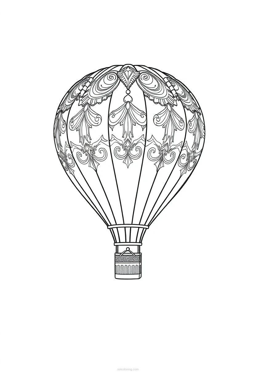 Ornate Hot Air Balloon coloring page for kids