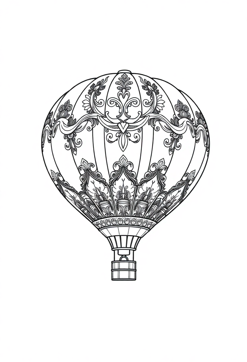 Ornate Hot Air Balloon coloring page, free printable