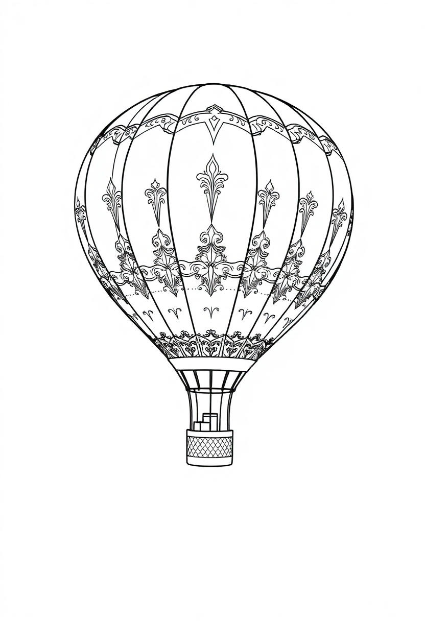 Ornate Hot Air Balloon coloring page, free printable