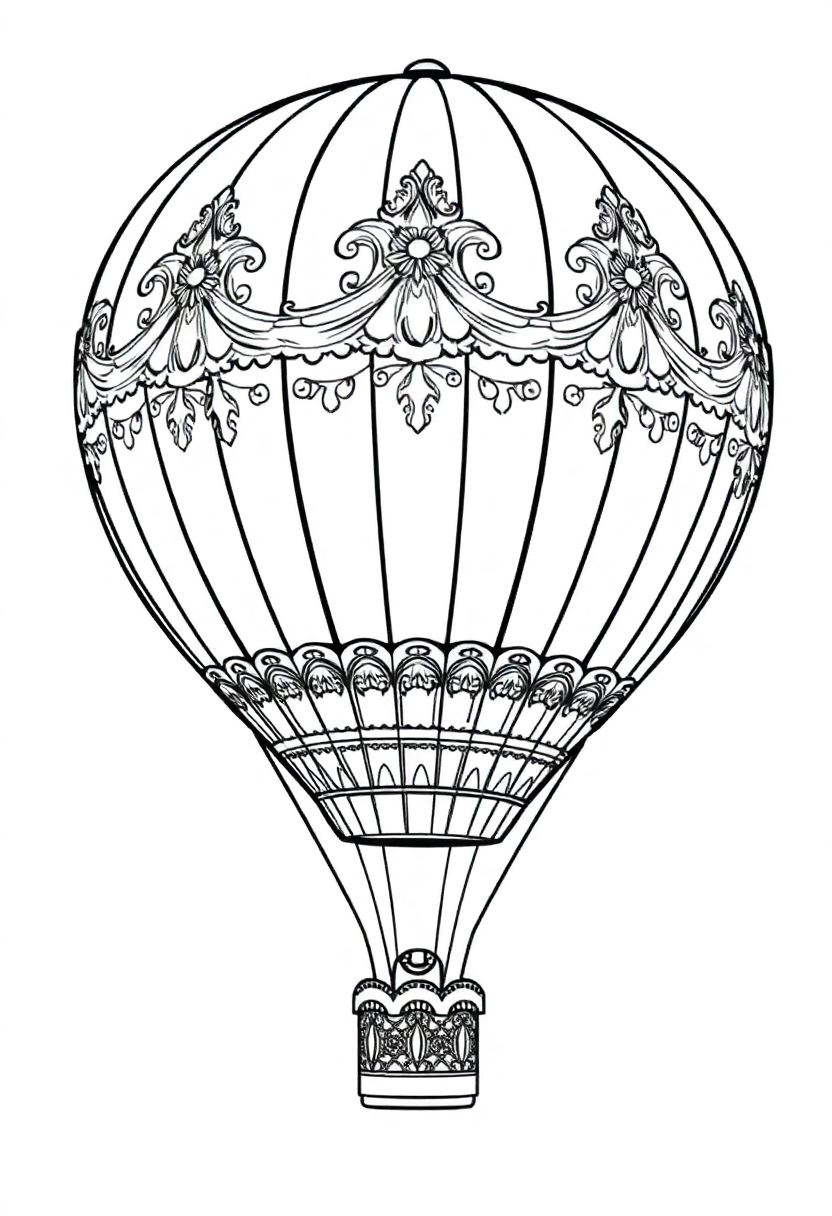 Ornate Hot Air Balloon coloring page, free printable