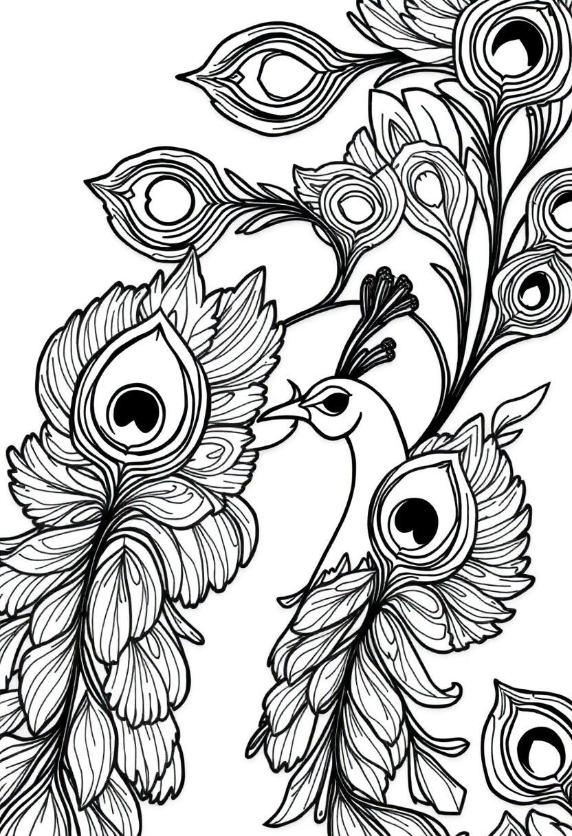 Ornate Peacock Feathers coloring page, free printable