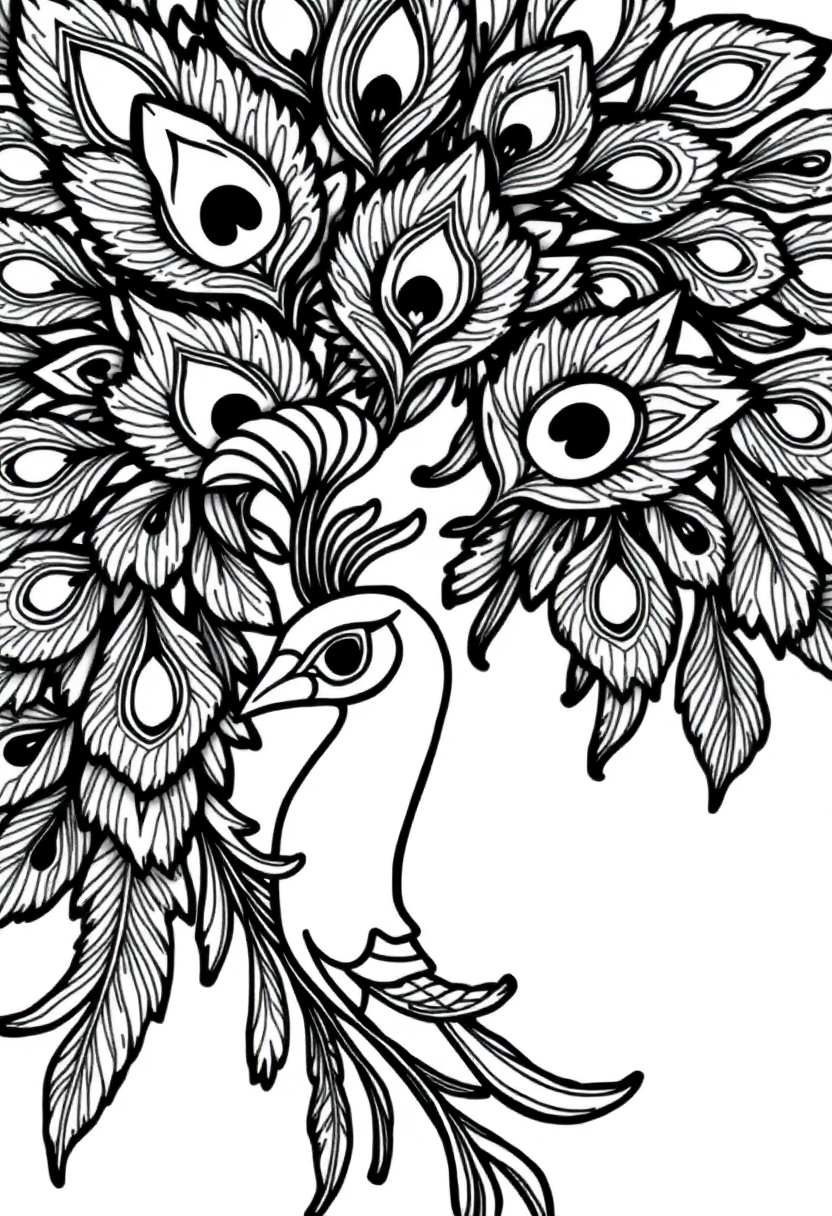 Ornate Peacock Feathers coloring page, free printable