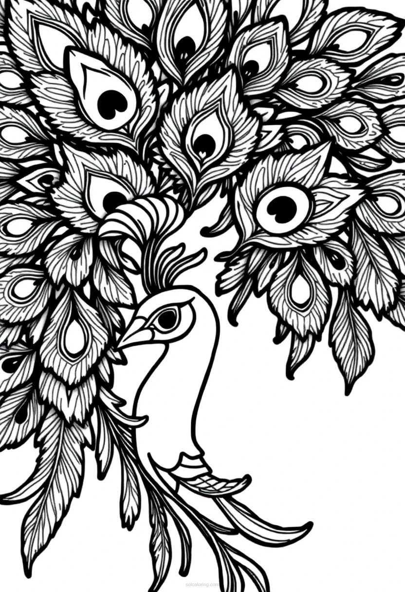 Ornate Peacock Feathers coloring page for kids