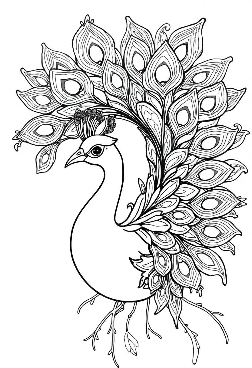 Ornate Peacock Feathers coloring pages