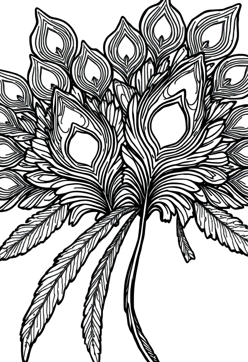 Ornate Peacock Feathers coloring page, free printable