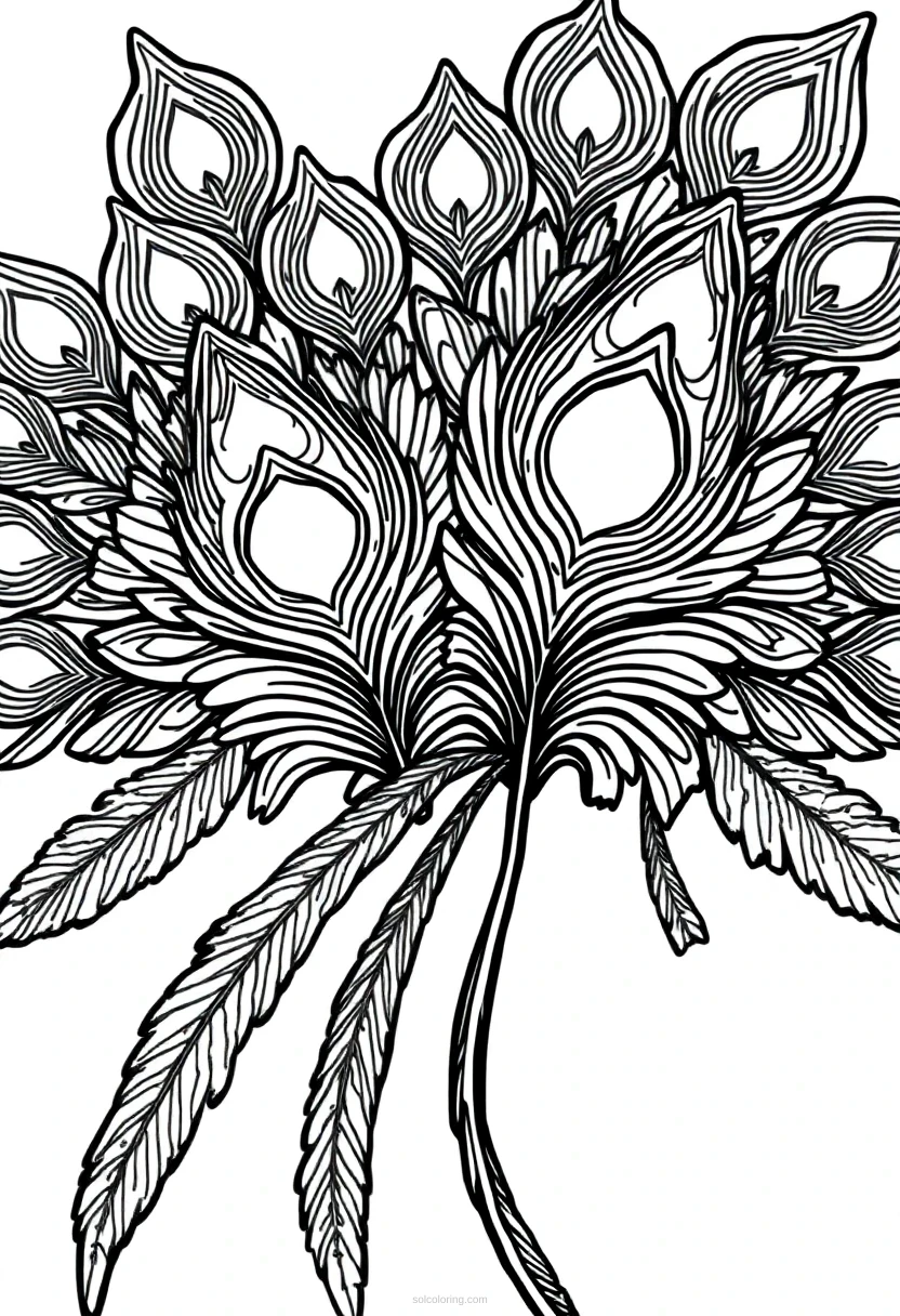 Ornate Peacock Feathers coloring page for kids
