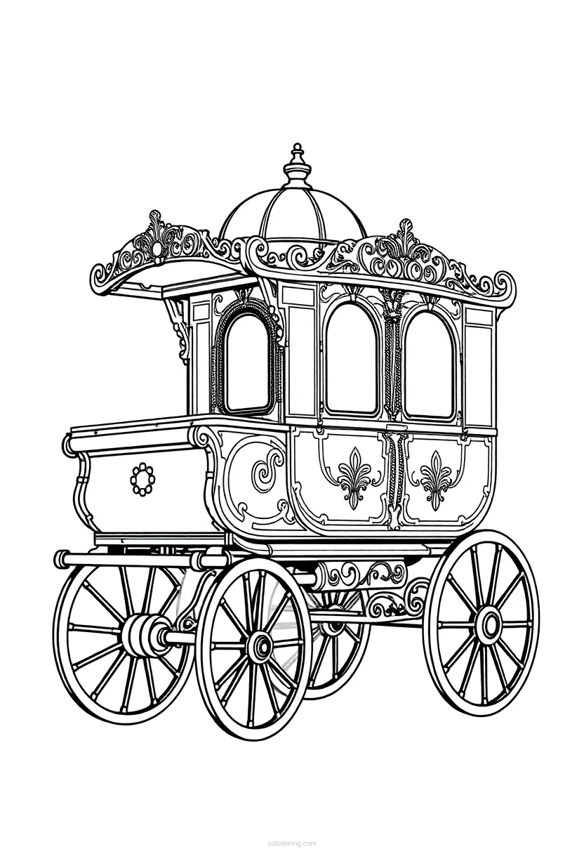 Ornate Steam Wagon coloring page for kids