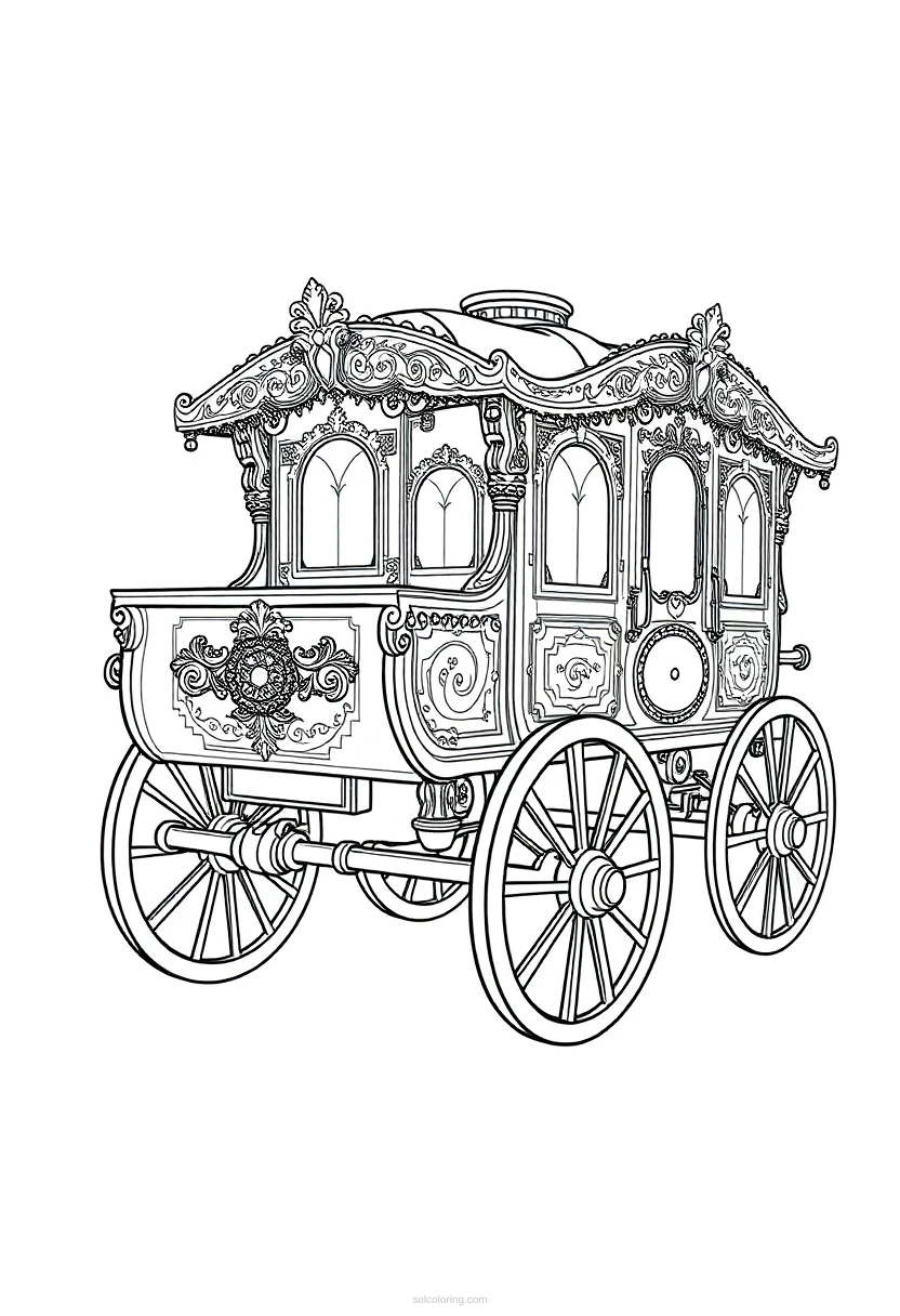 Ornate Steam Wagon coloring page for kids