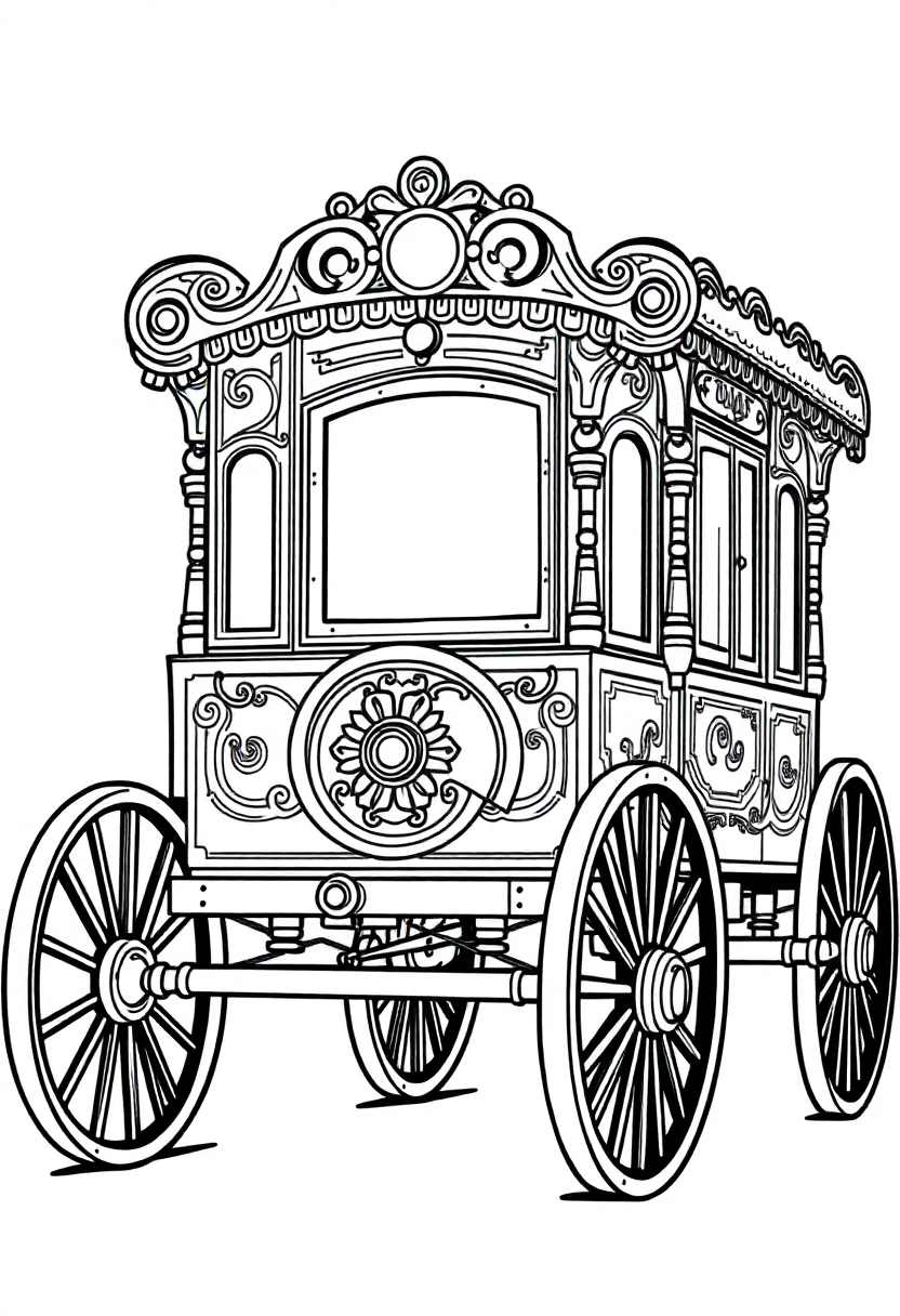 Ornate Steam Wagon coloring page, free printable