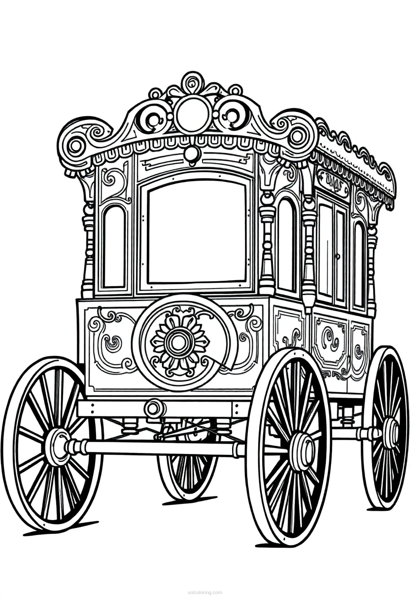 Ornate Steam Wagon coloring page for kids