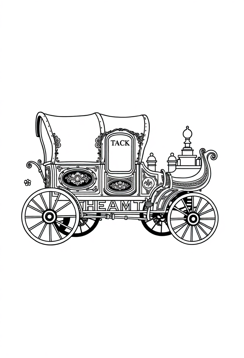 Ornate Steam Wagon coloring page, free printable