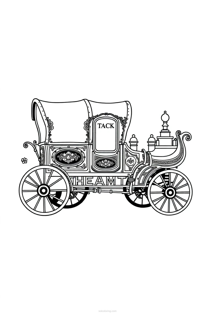 Ornate Steam Wagon coloring page for kids
