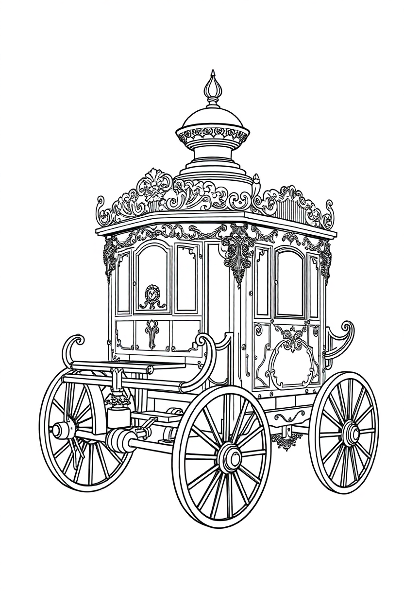 Ornate Steam Wagon coloring page, free printable