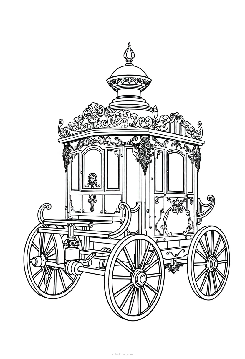 Ornate Steam Wagon coloring page for kids