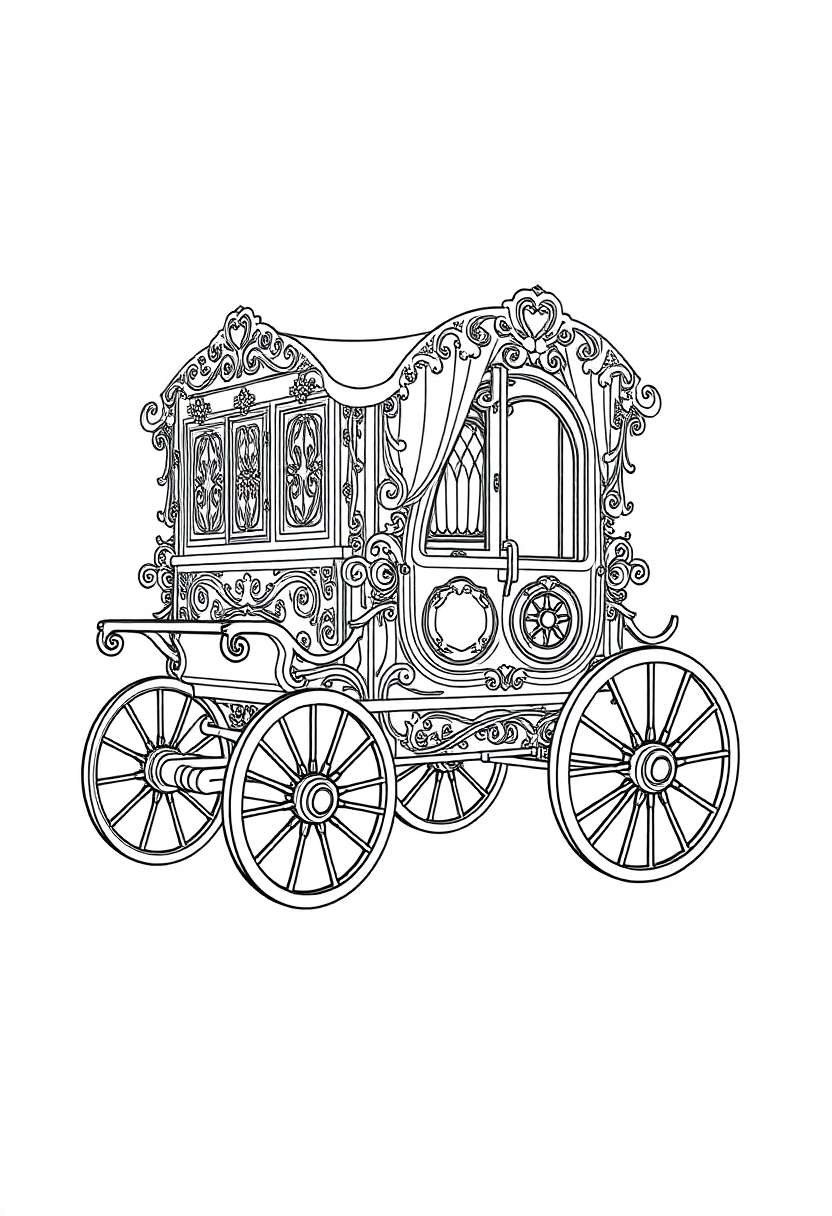 Ornate Steam Wagon coloring page, free printable