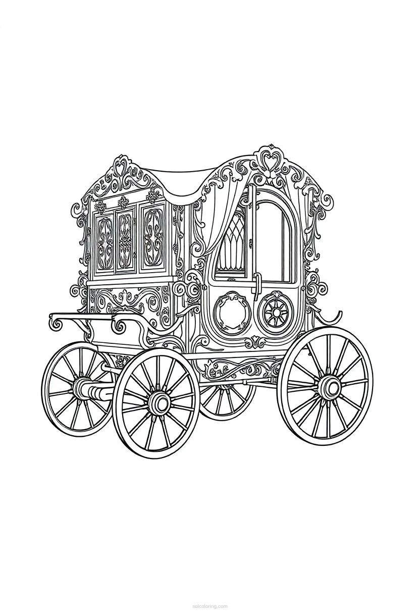 Ornate Steam Wagon coloring page for kids