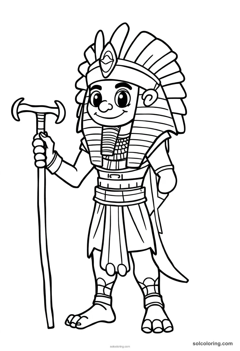 Cute Cartoon Osiris Holding Crook and Flail cute cartoon coloring page for kids