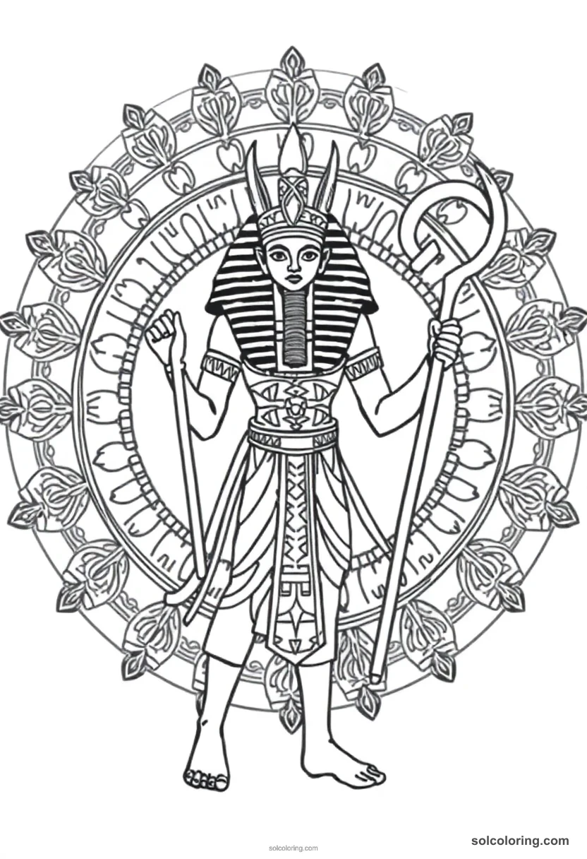 Mandala Osiris Holding Crook and Flail mandala coloring page for kids