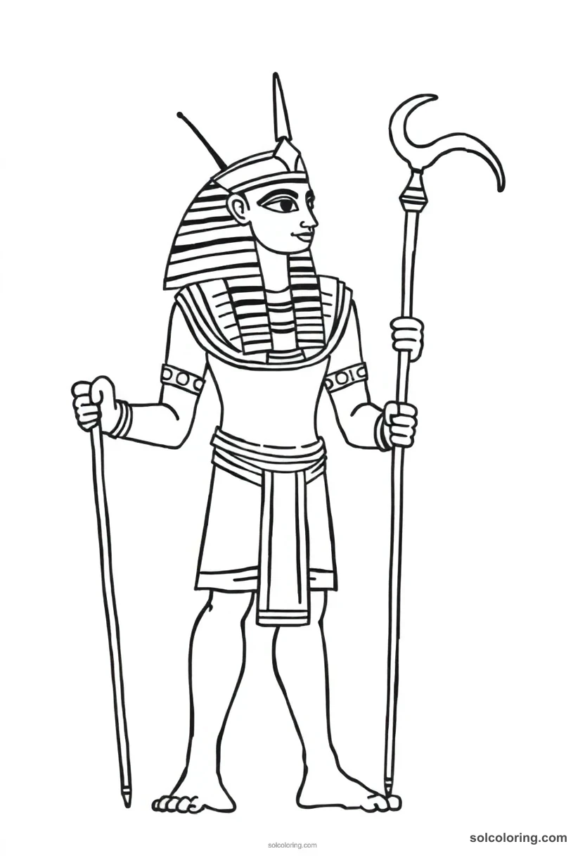 Simple Osiris Holding Crook and Flail simple coloring page for kids