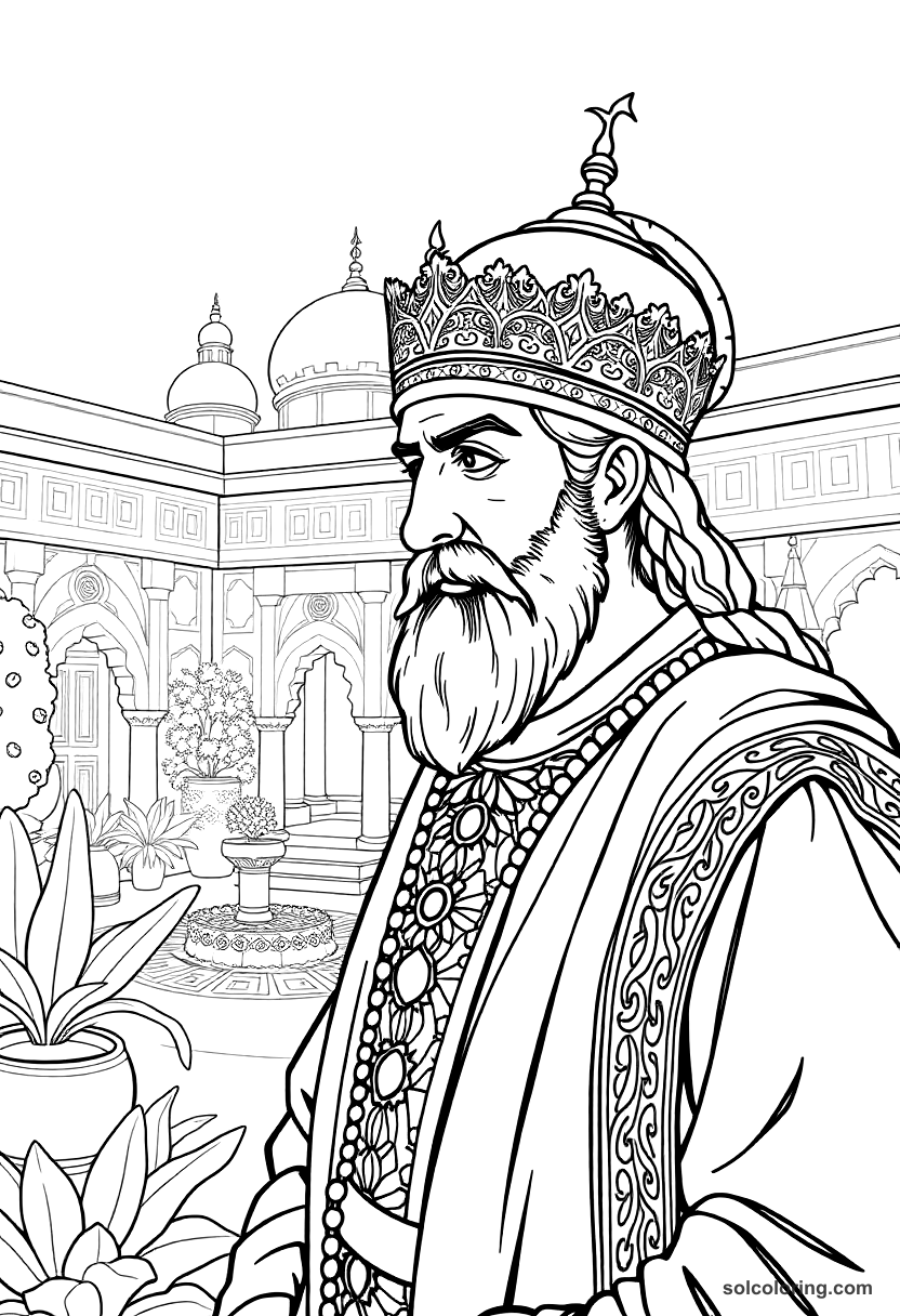 Ottoman Sultan's Harem Garden coloring page, free printable detailed style