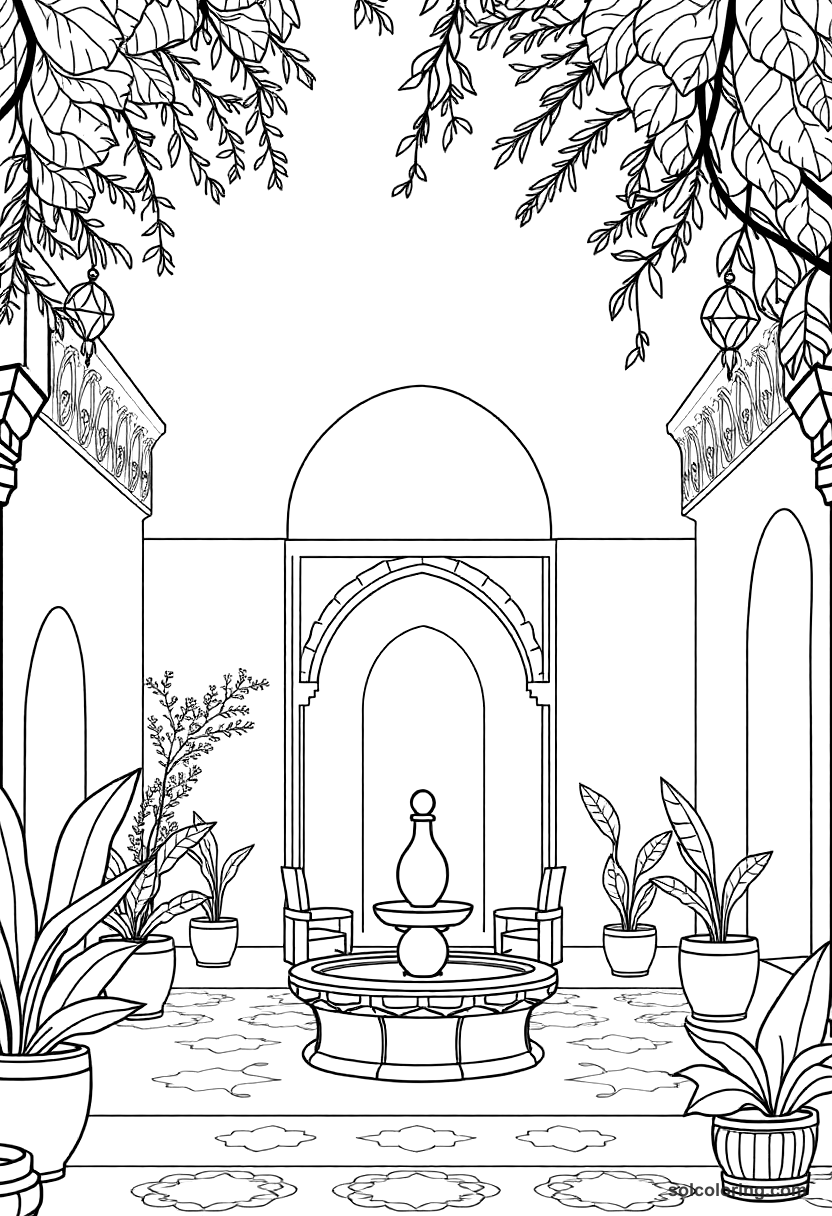 Simple Ottoman Sultan's Harem Garden coloring page, free printable simple style