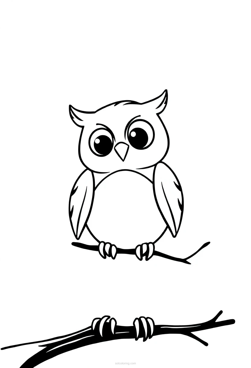 Owl on Branch at Night coloring page for kids