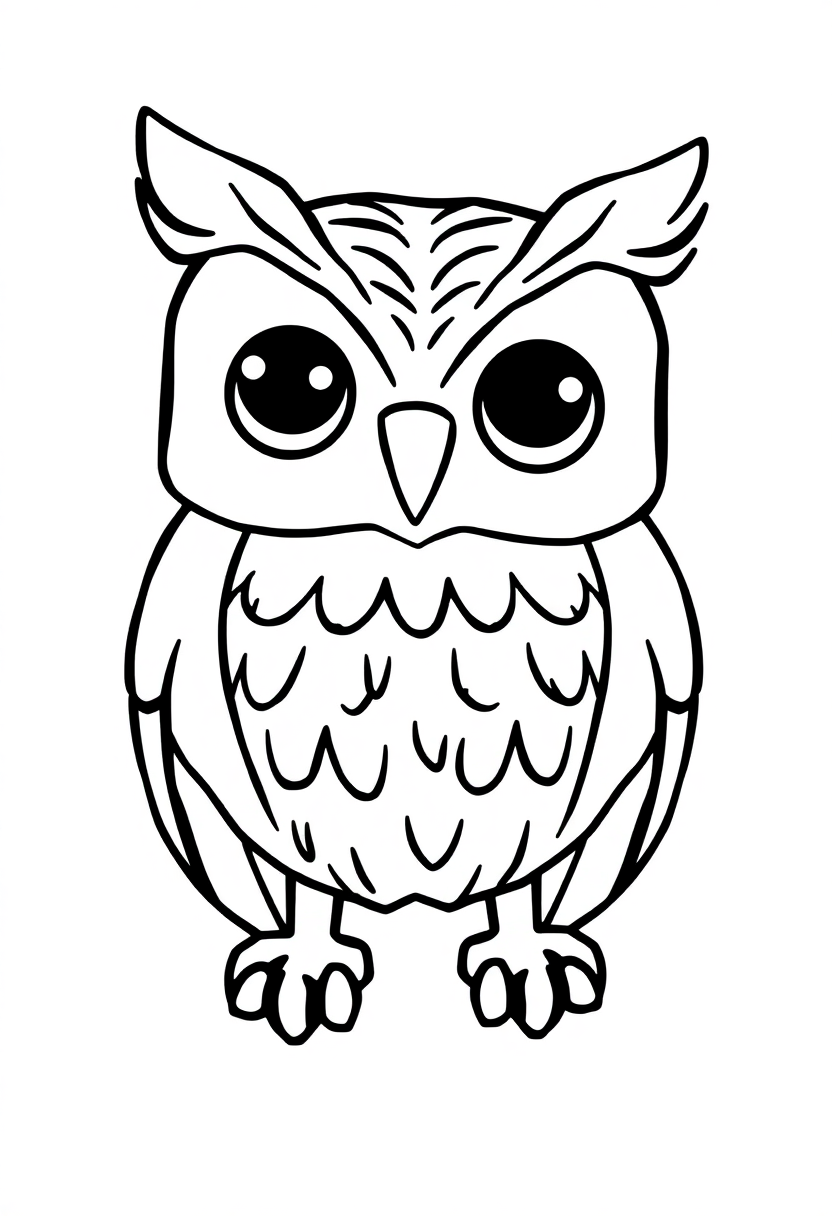 Owl coloring page, free printable standard style for kids and adults