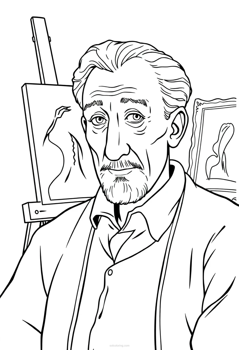 Pablo Picasso In Art Studio coloring pages