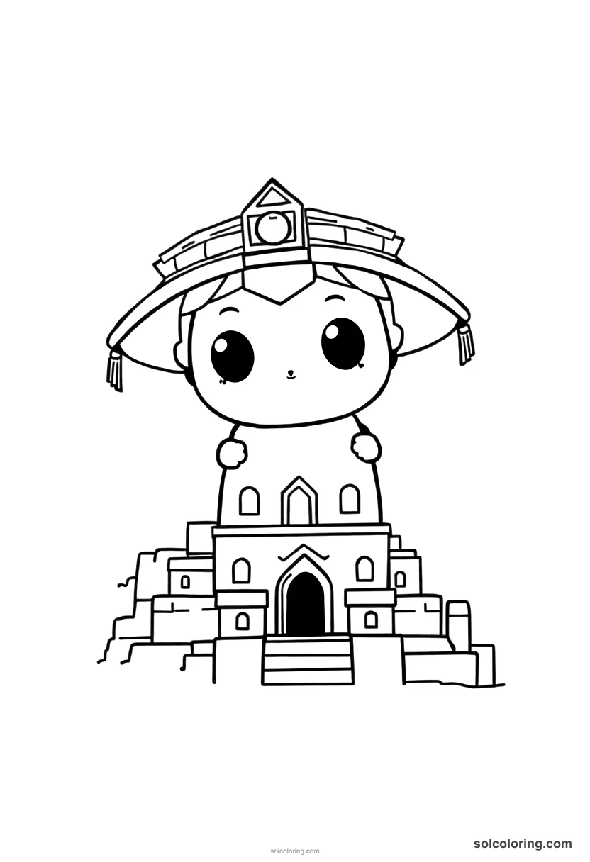 Chibi Pachacuti Inca Building Machu Picchu chibi coloring page for kids