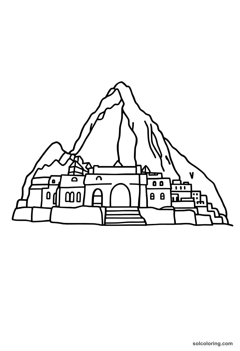 Cute Cartoon Pachacuti Inca Building Machu Picchu coloring page, free printable cute cartoon style