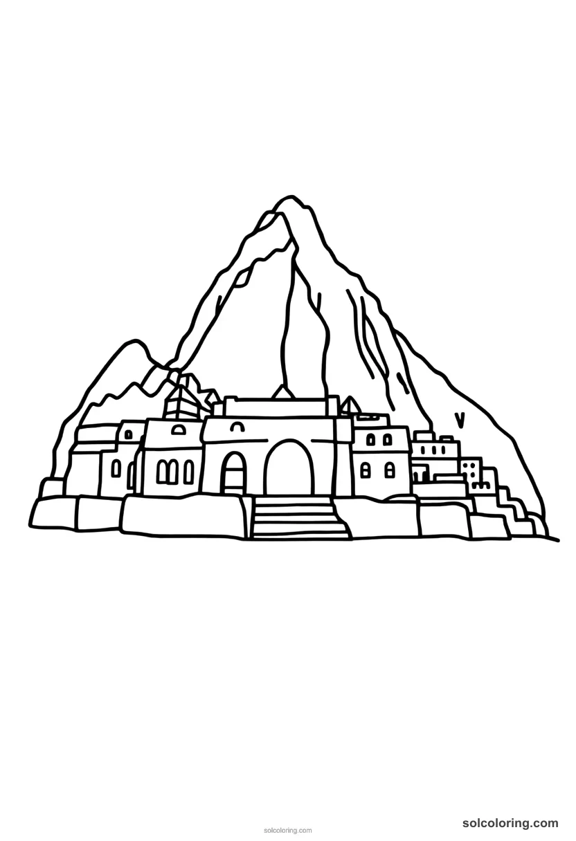 Cute Cartoon Pachacuti Inca Building Machu Picchu cute cartoon coloring page for kids