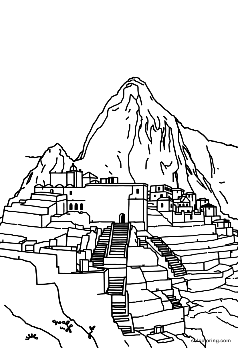 Simple Pachacuti Inca Building Machu Picchu coloring page, free printable simple style
