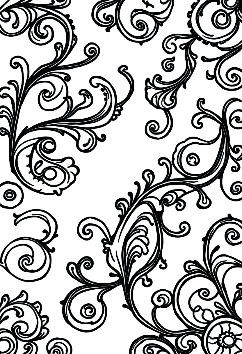 Paisley Swirl Motifs coloring page, free printable