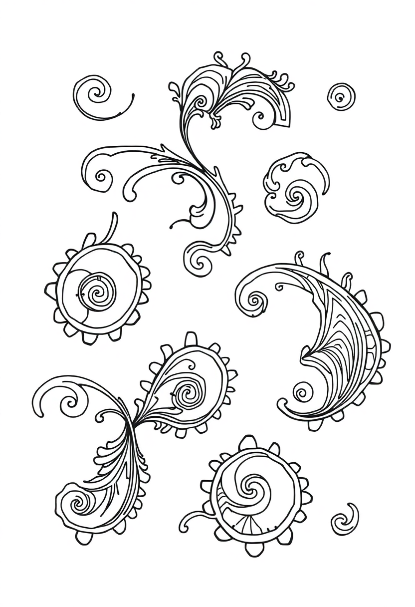 Paisley Swirl Motifs coloring page, free printable