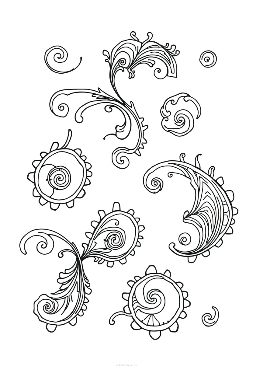 Paisley Swirl Motifs coloring page for kids