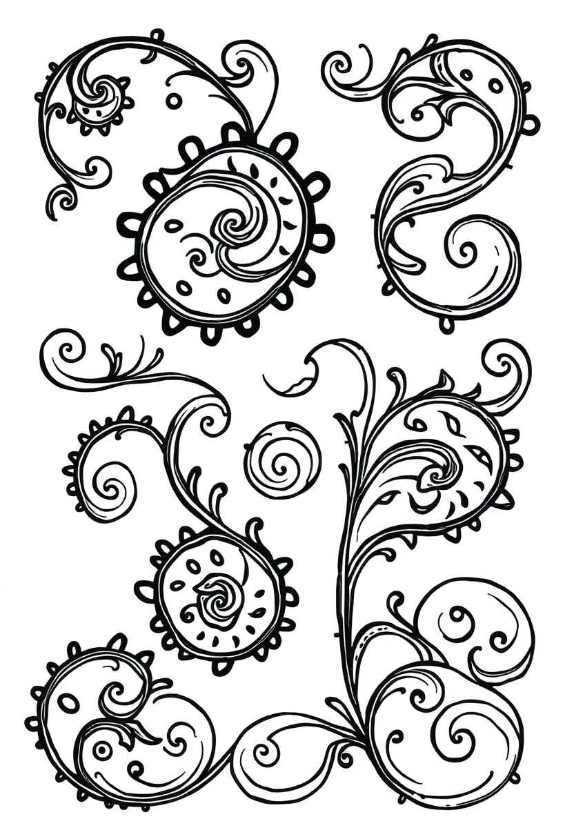 Paisley Swirl Motifs coloring page, free printable