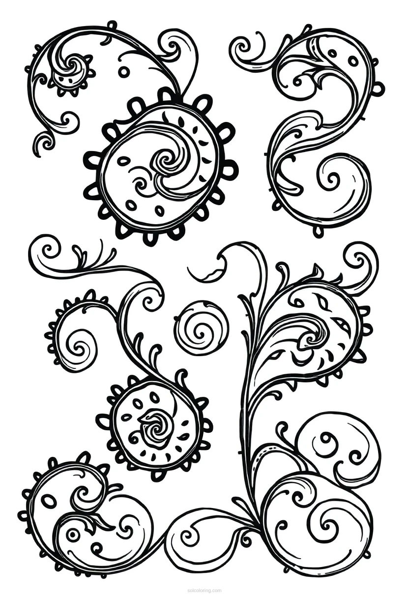 Paisley Swirl Motifs coloring page for kids
