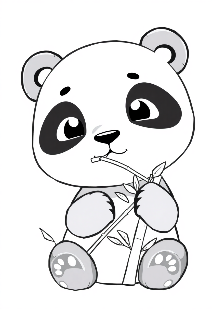 Panda Bear Eating Bamboo coloring page, free printable