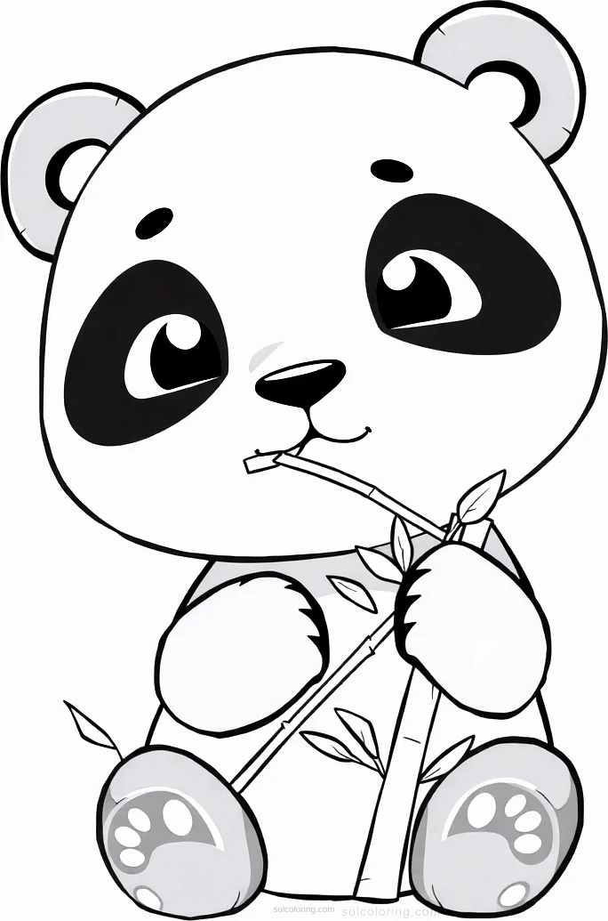 Panda Bear Eating Bamboo coloring page for kids