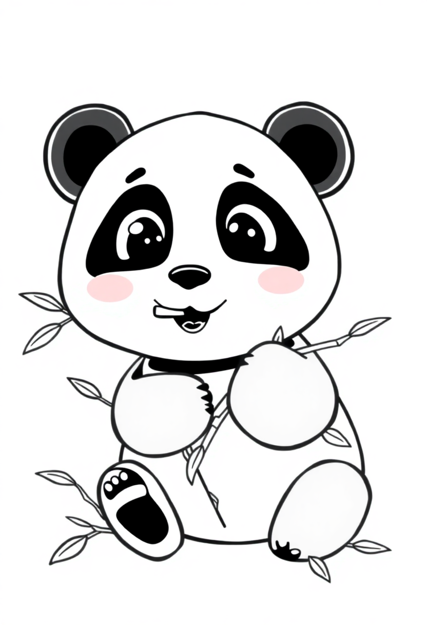 Panda Bear Eating Bamboo coloring page, free printable