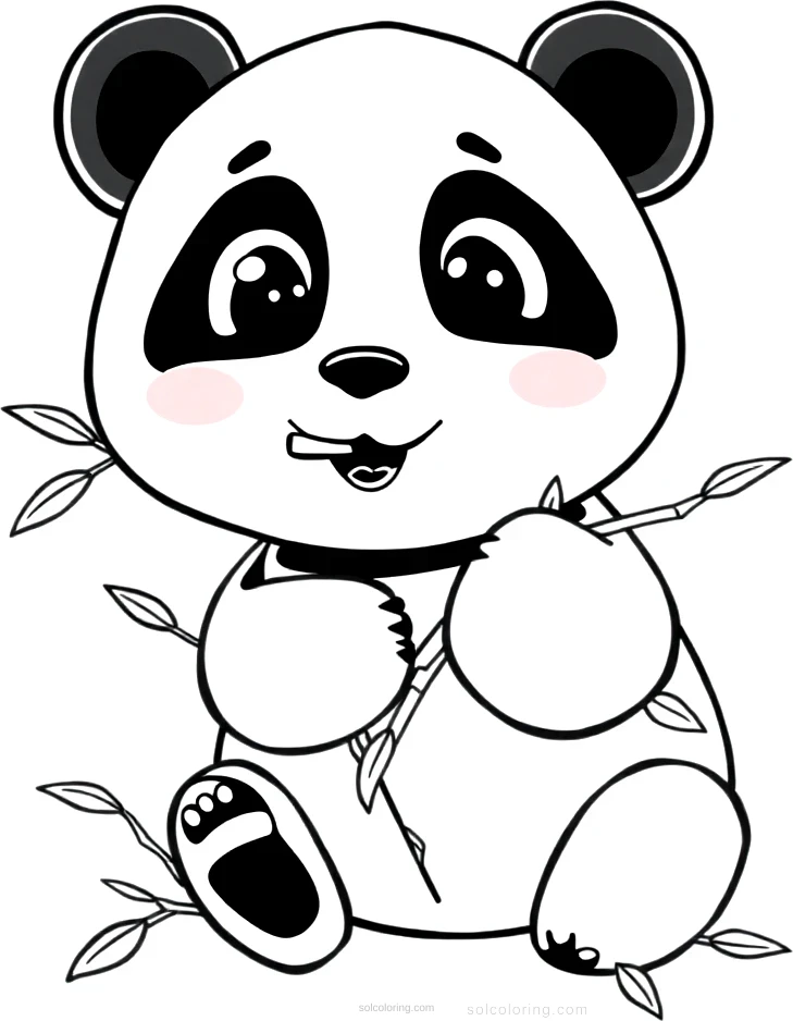 Panda Bear Eating Bamboo coloring page for kids