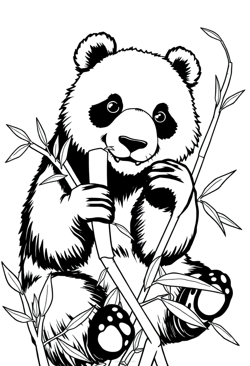 Panda Bear Eating Bamboo coloring page for kids