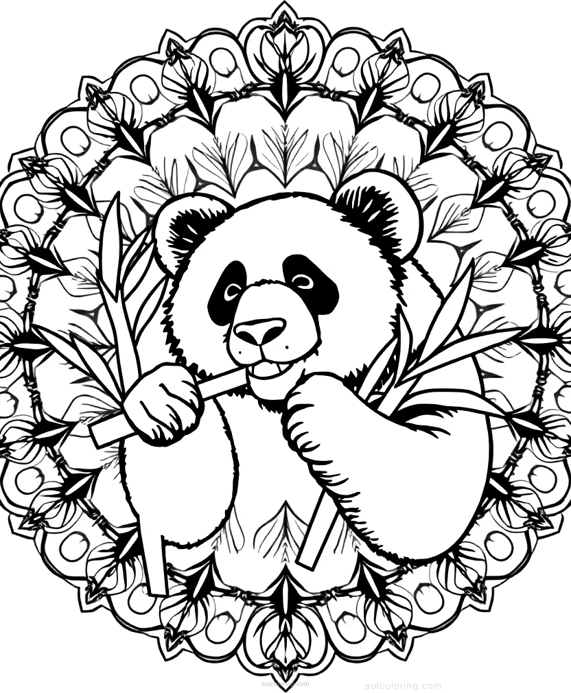 Panda Bear Eating Bamboo coloring page for kids