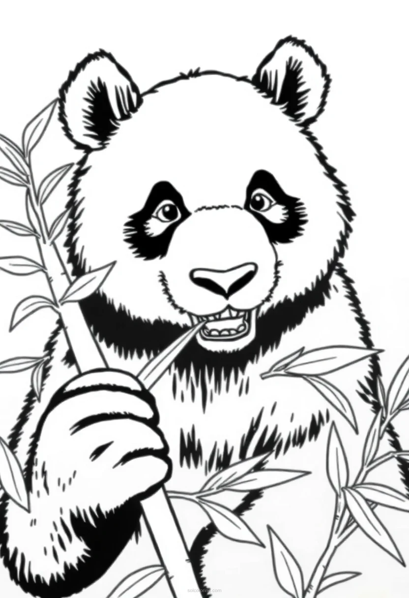 Panda Bear Eating Bamboo coloring page for kids