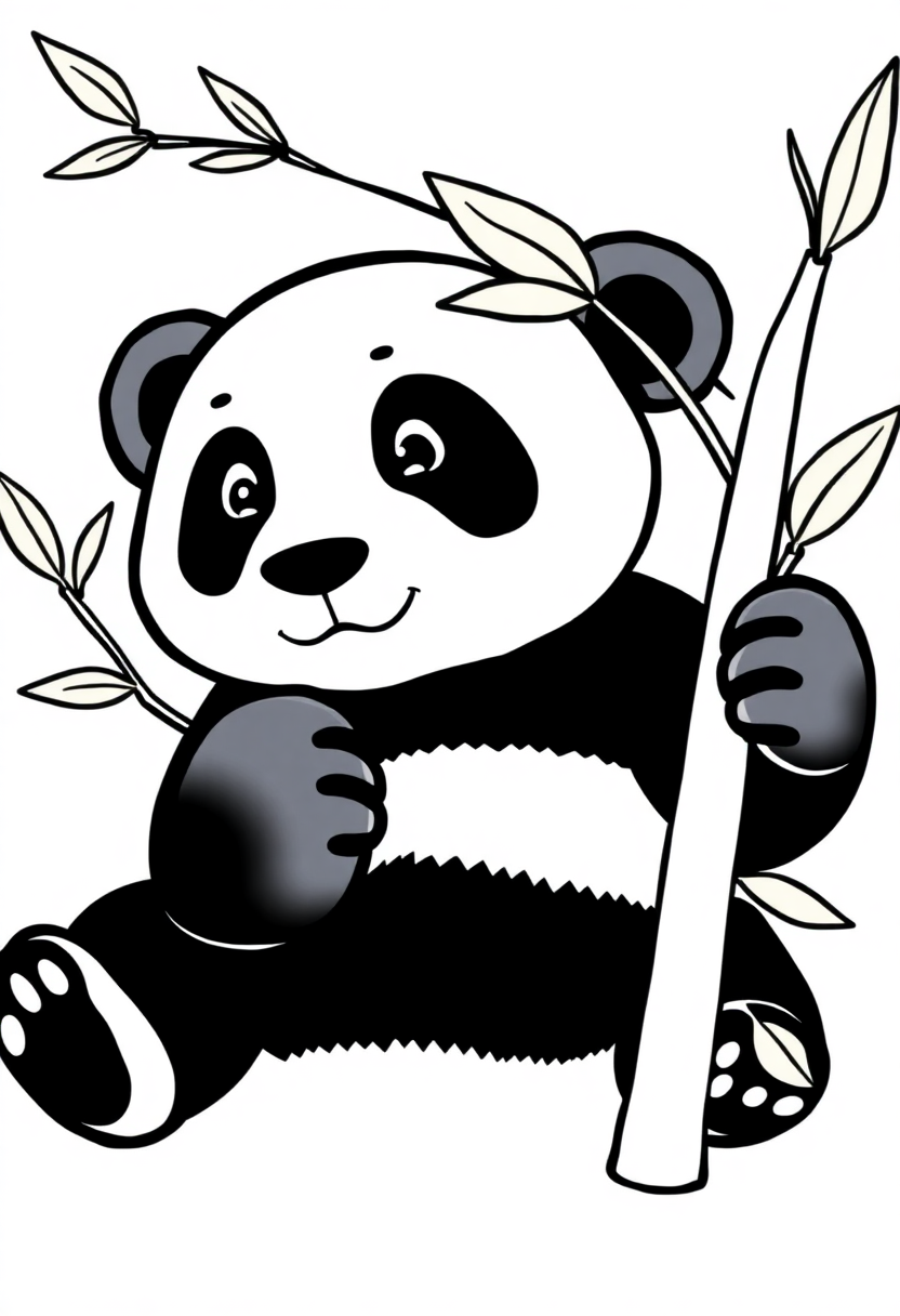 Panda Bear Eating Bamboo coloring pages