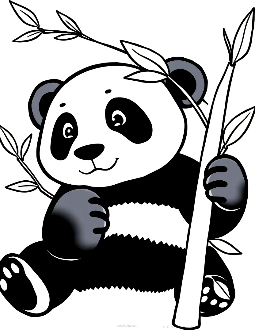 Panda Bear Eating Bamboo coloring page for kids