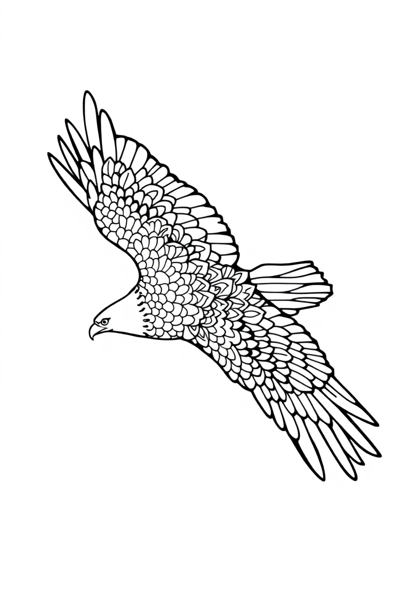 Patterned Eagle Soaring coloring page, free printable