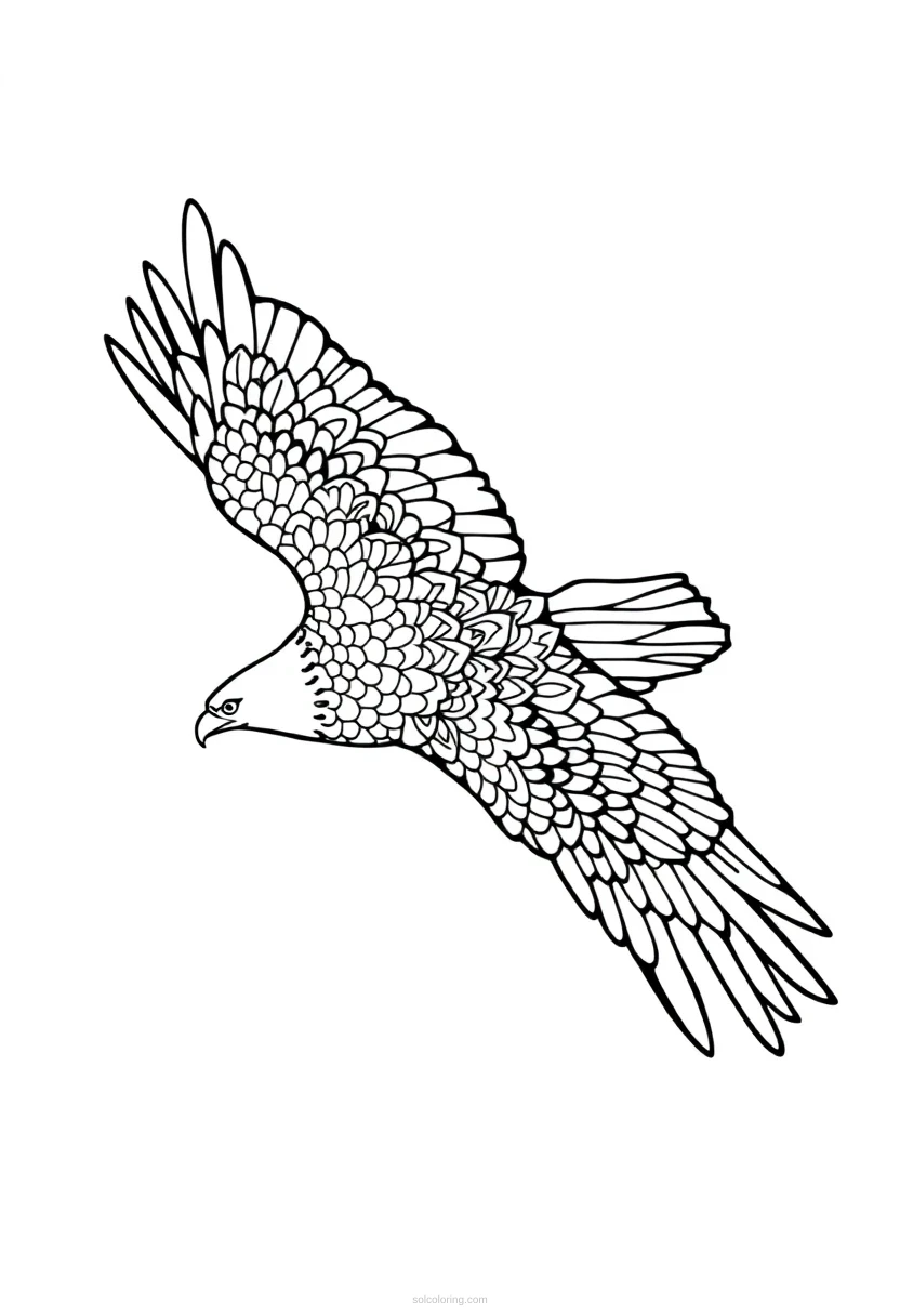 Patterned Eagle Soaring coloring page for kids
